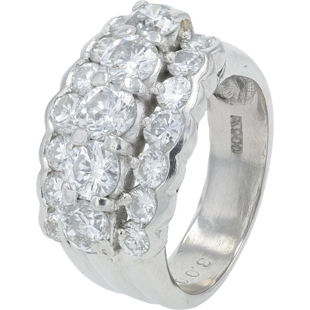 Platinum 3.00 Carat Total Weight Diamond Cluster Ring - Round Diamonds