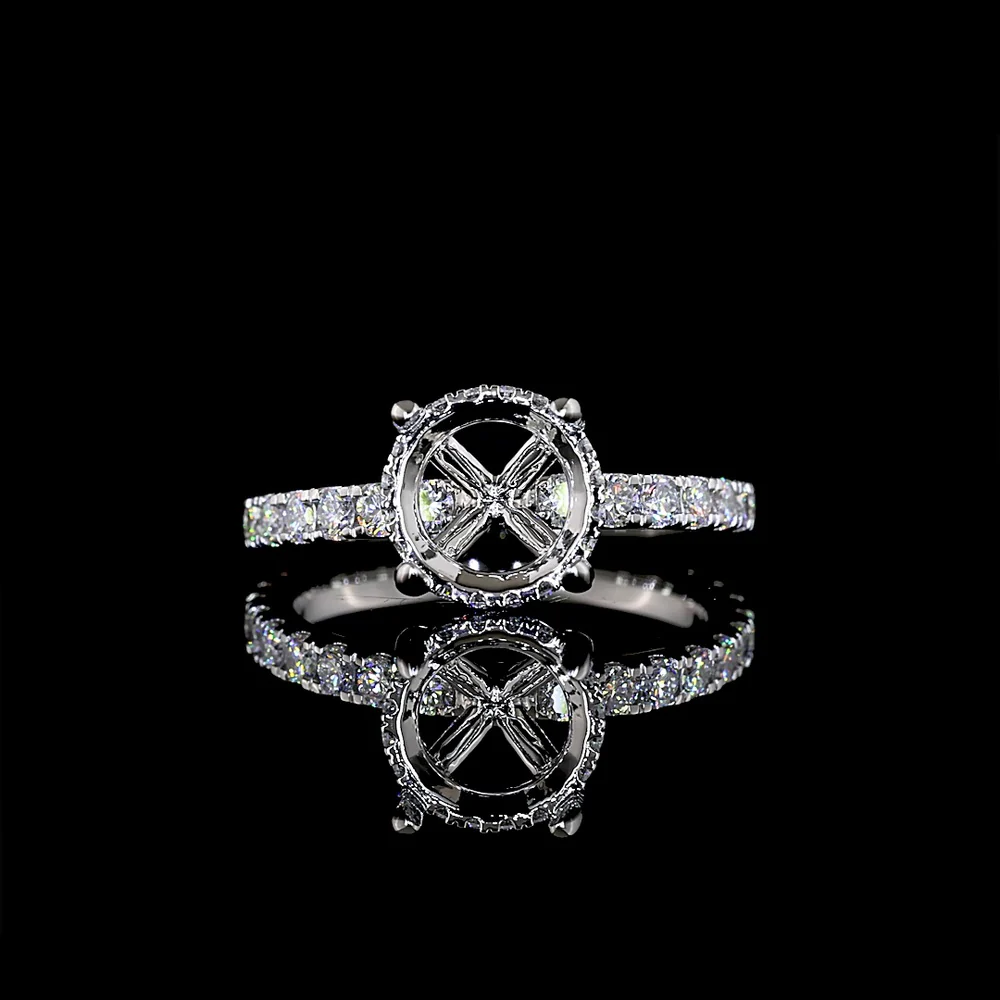 Platinum 3.10 Carat Hidden Halo Ring with Round Brilliant Cut D VVS1 Lab Diamond Center and Diamond Studded Band - Covaloro Fine Jewelry
