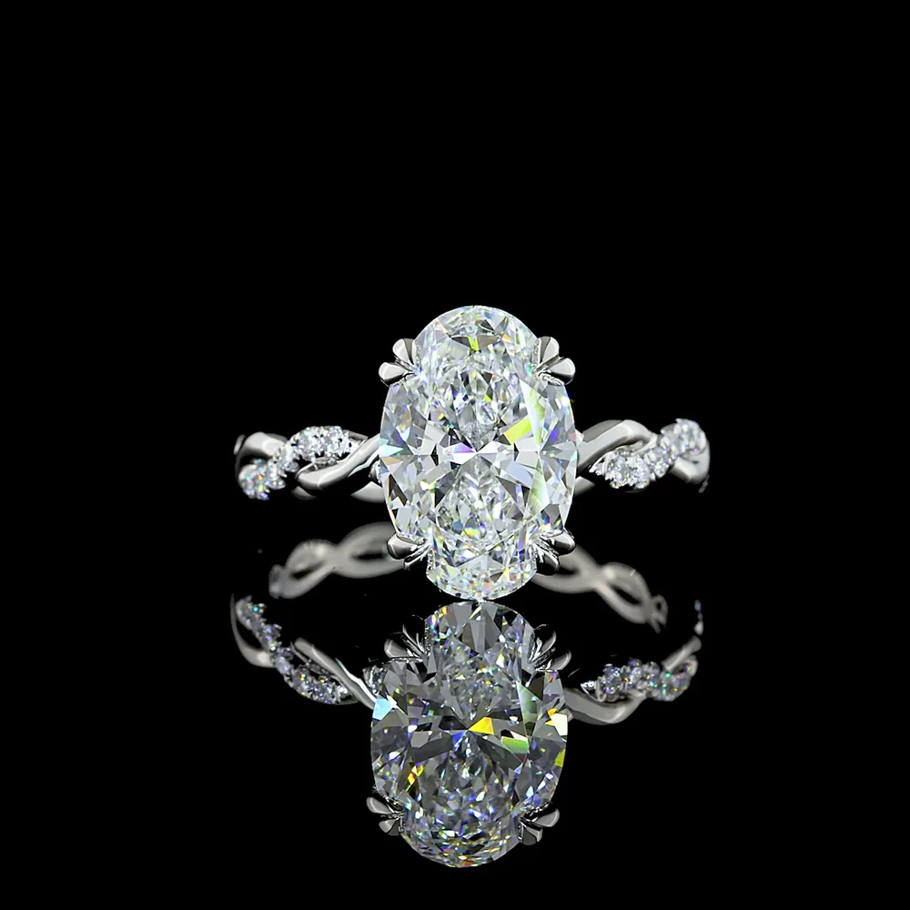 Platinum 3.29 Carat Oval Cut Lab Diamond Hidden Halo Ring with D VVS2 Center and E VS1 Accent Stones - IGI Certified - Covaloro Fine Jewelry