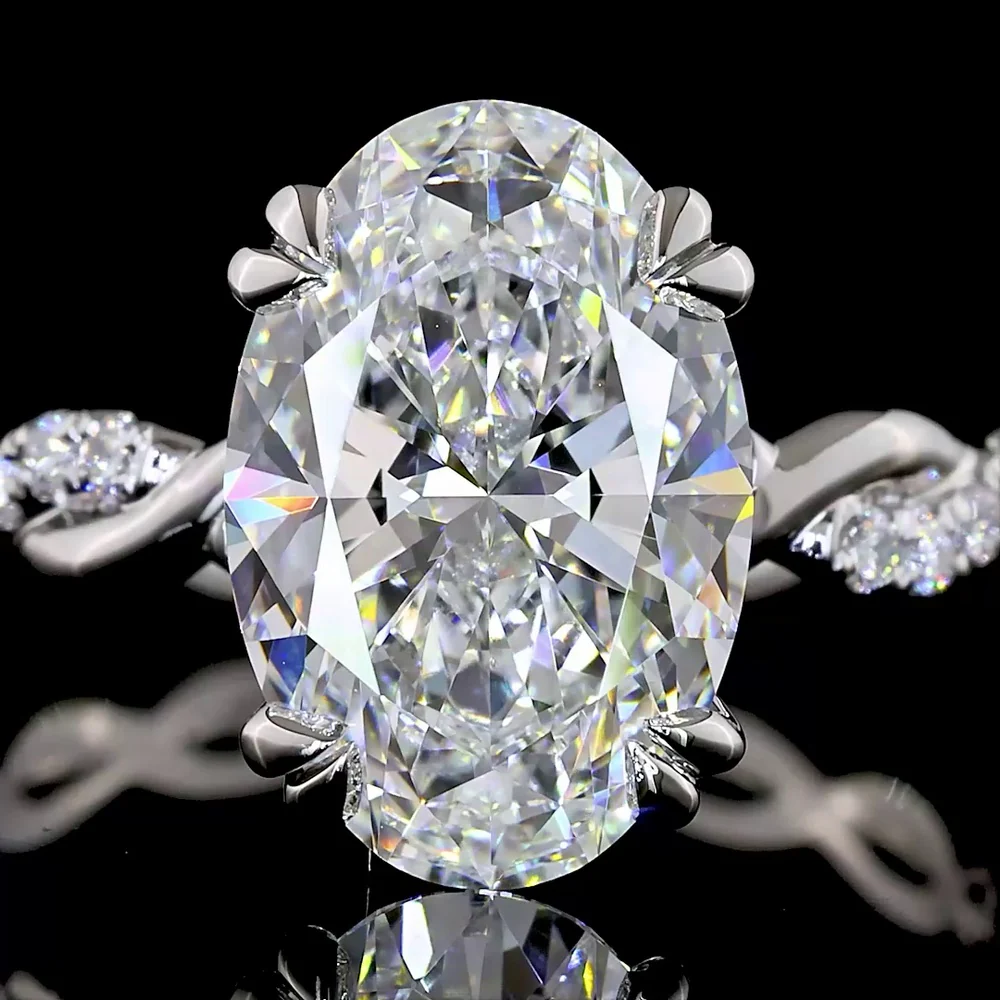 Platinum 3.29 Carat Oval Cut Lab Diamond Hidden Halo Ring with D VVS2 Center and E VS1 Accent Stones - IGI Certified - Covaloro Fine Jewelry - Image 2