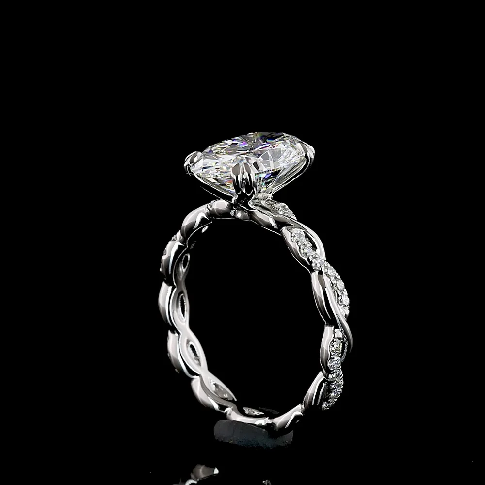 Platinum 3.29 Carat Oval Cut Lab Diamond Hidden Halo Ring with D VVS2 Center and E VS1 Accent Stones - IGI Certified - Covaloro Fine Jewelry - Image 3