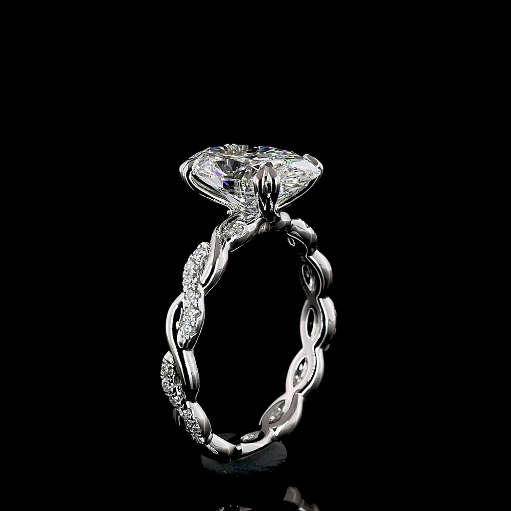 Platinum 3.29 Carat Oval Cut Lab Diamond Hidden Halo Ring with D VVS2 Center and E VS1 Accent Stones - IGI Certified - Covaloro Fine Jewelry - Image 4