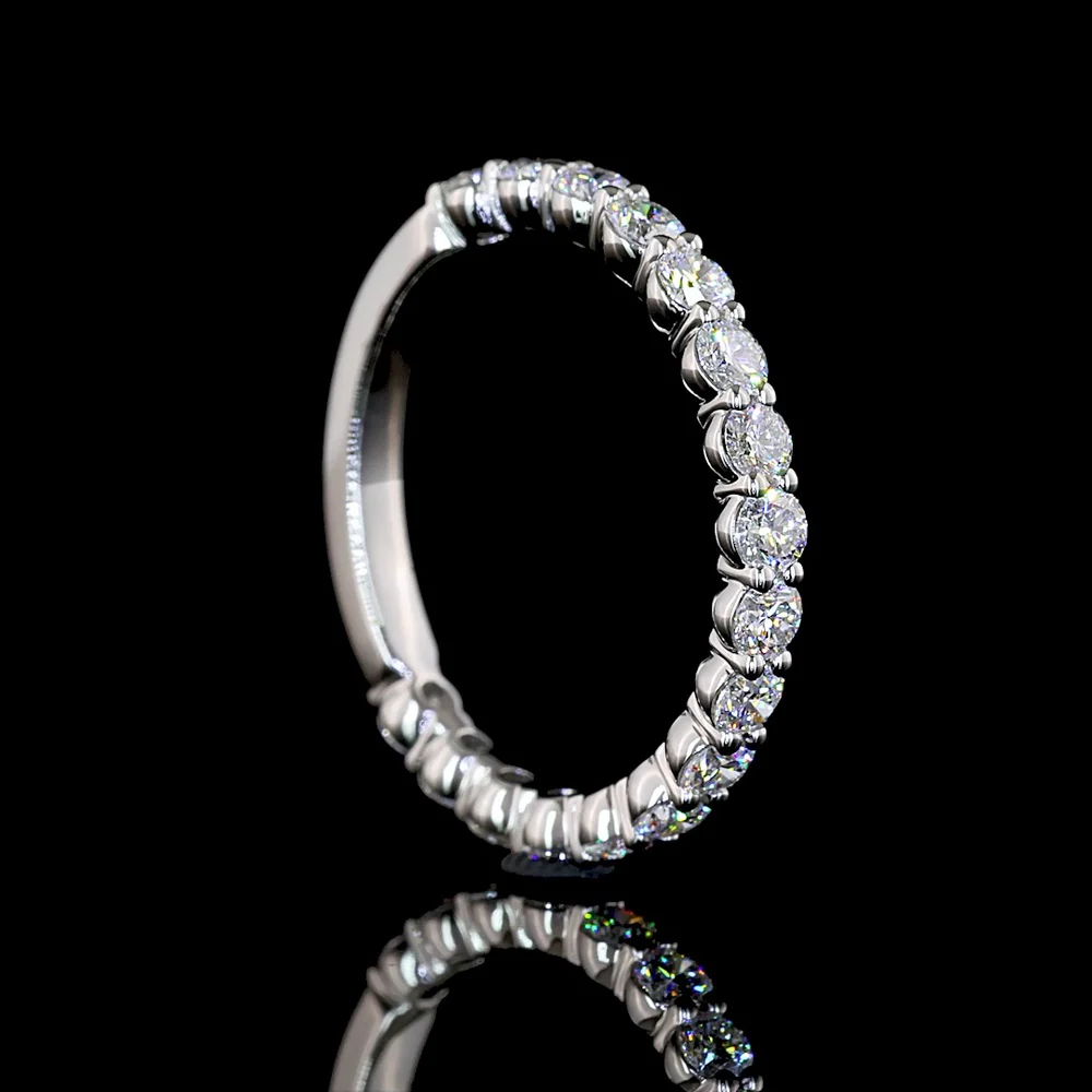 Platinum 3/4 Eternity Band with 17 Round Brilliant Cut Lab Diamonds - 0.90 Carat Total Weight, E-F Color, VVS Clarity - Covaloro Fine Jewelry - Image 3