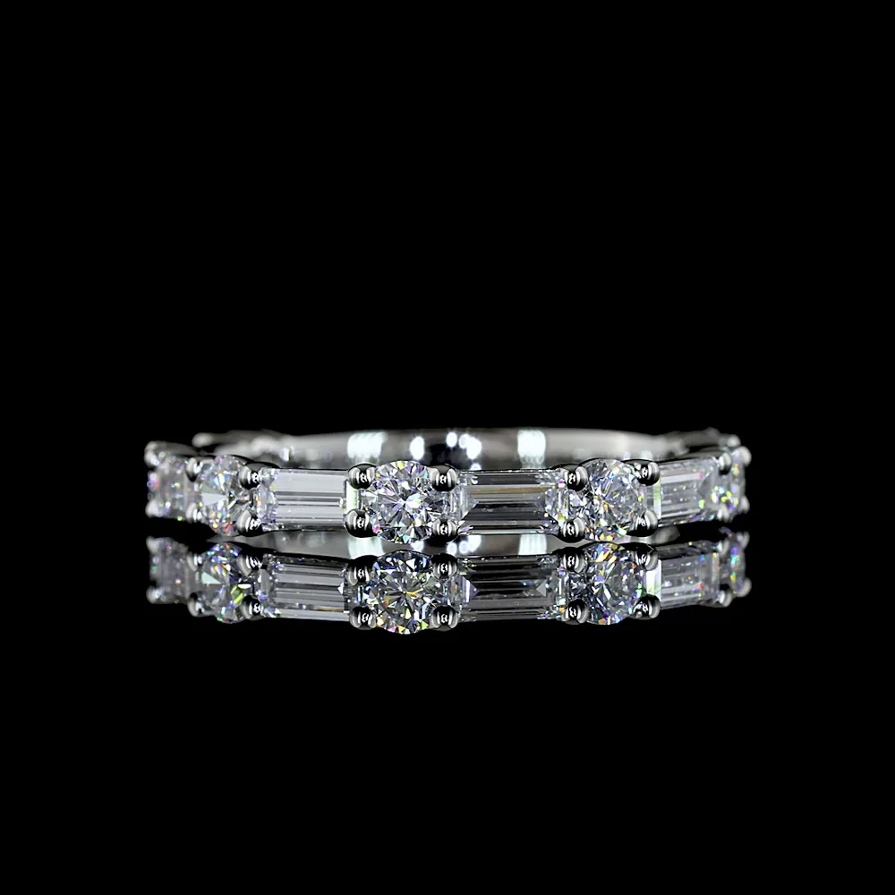 Platinum 3/4 Eternity Band with Alternating Baguette and Brilliant Round Lab Diamonds - 1.14 Carat Total Weight, E-F Color, VS Clarity - Covaloro Fine Jewelry