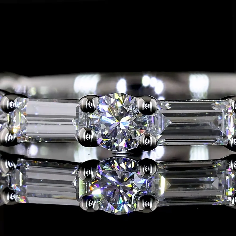 Platinum 3/4 Eternity Band with Alternating Baguette and Brilliant Round Lab Diamonds - 1.14 Carat Total Weight, E-F Color, VS Clarity - Covaloro Fine Jewelry - Image 2