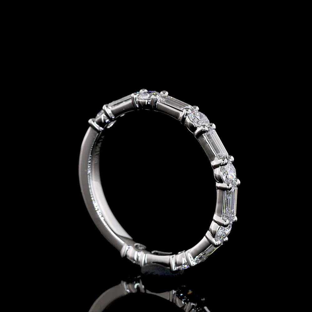 Platinum 3/4 Eternity Band with Alternating Baguette and Brilliant Round Lab Diamonds - 1.14 Carat Total Weight, E-F Color, VS Clarity - Covaloro Fine Jewelry - Image 3