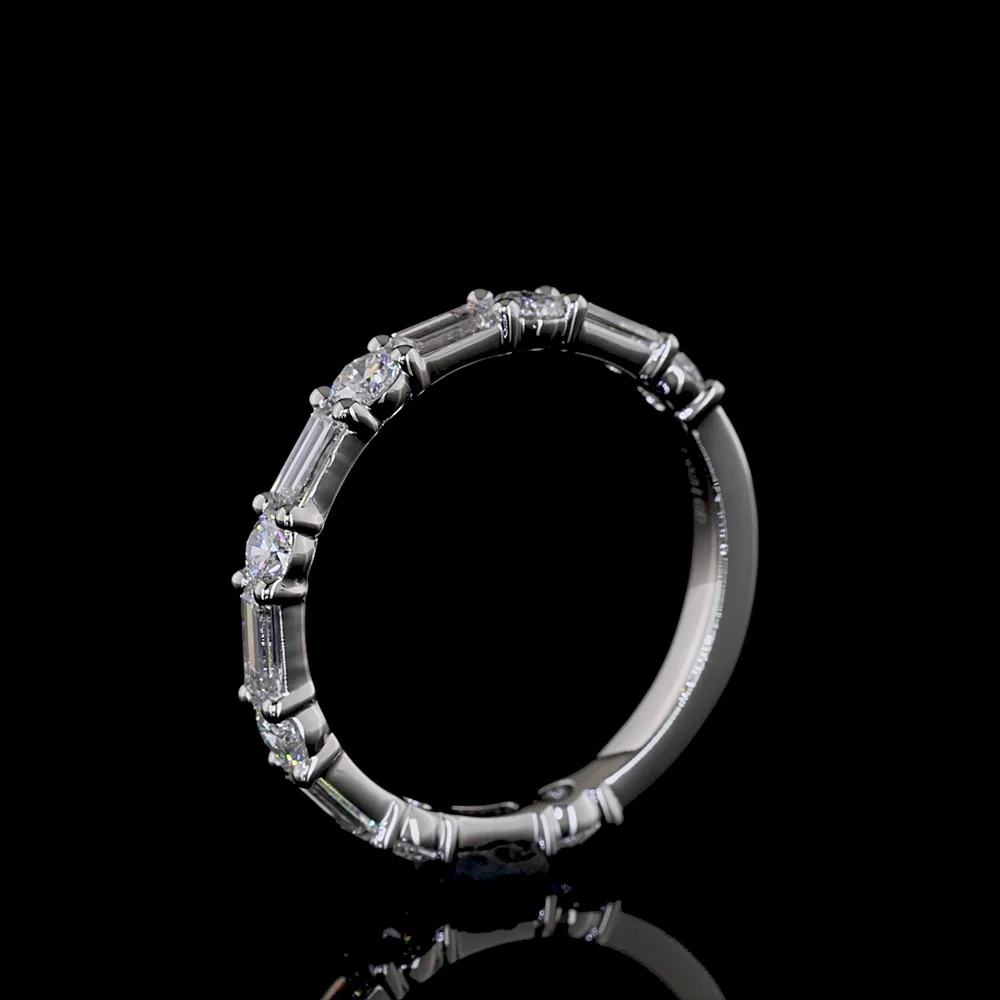 Platinum 3/4 Eternity Band with Alternating Baguette and Brilliant Round Lab Diamonds - 1.14 Carat Total Weight, E-F Color, VS Clarity - Covaloro Fine Jewelry - Image 4