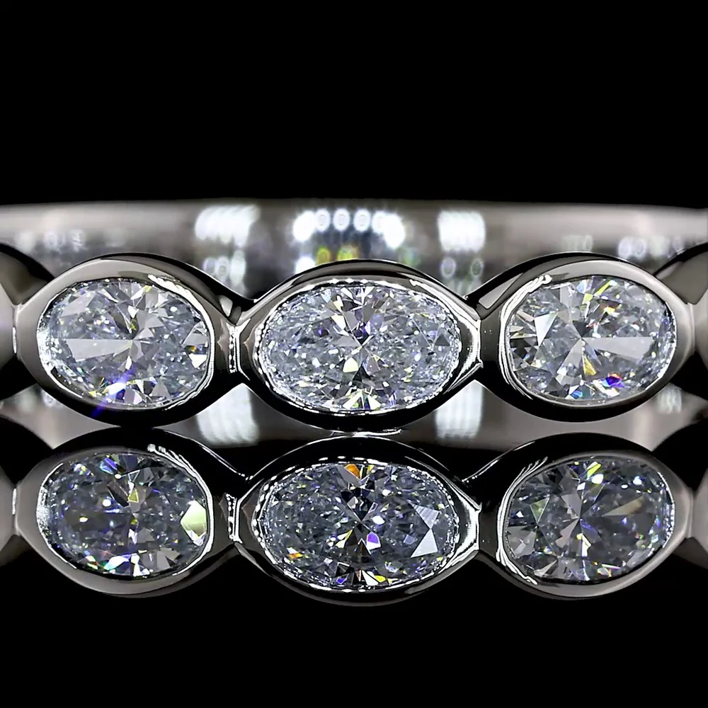 Platinum 3/4 Eternity Band with East-West Bezel Set Oval Cut Lab Diamonds - 0.84 Carat Total Weight, E-F Color, VS Clarity - Covaloro Fine Jewelry - Image 2
