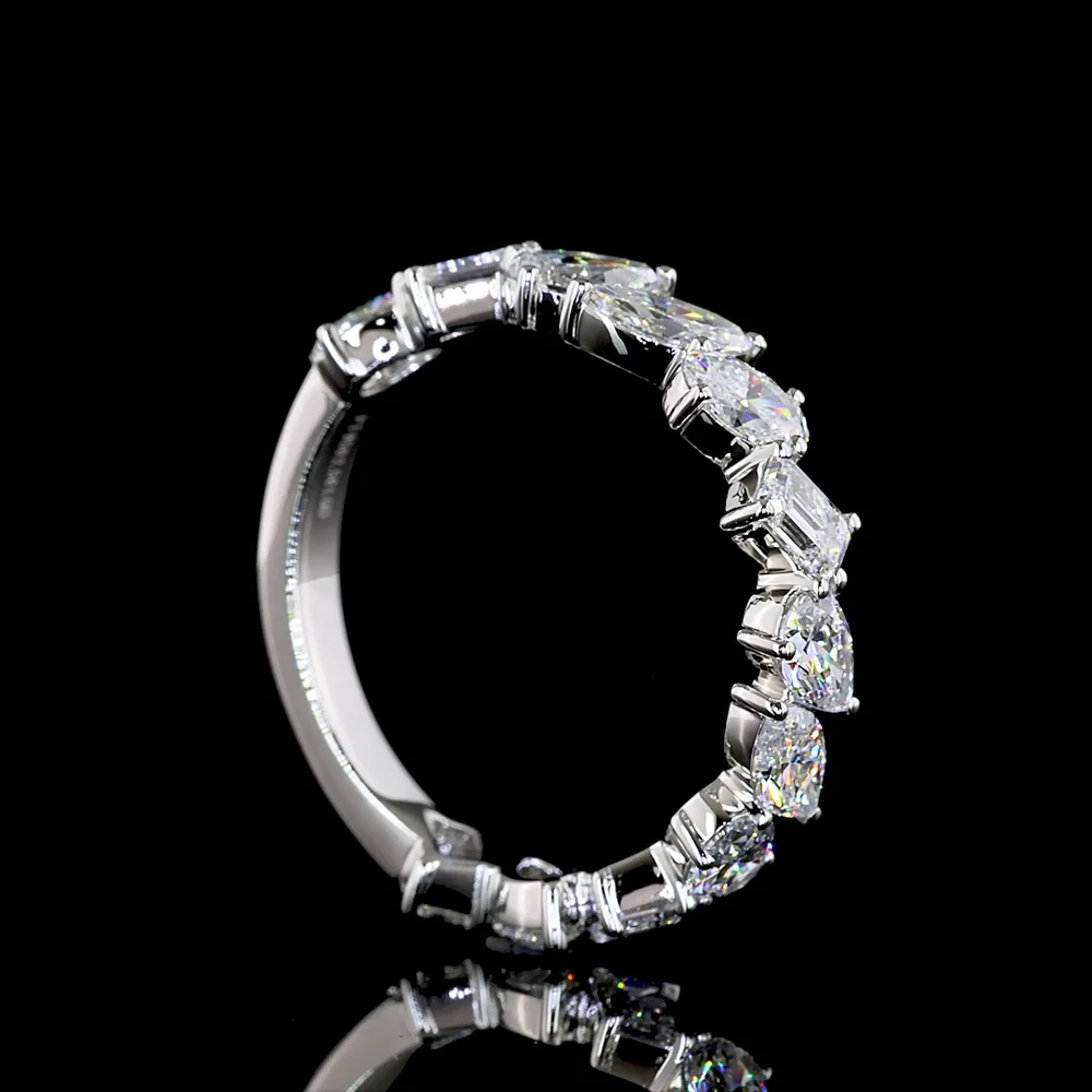 Platinum 3/4 Eternity Band with Inclined Mixed Shape Lab Diamonds (Pear, Oval, Marquise, Emerald) - 2.50 Carats Total Diamond Weight - Covaloro Fine Jewelry - Image 3
