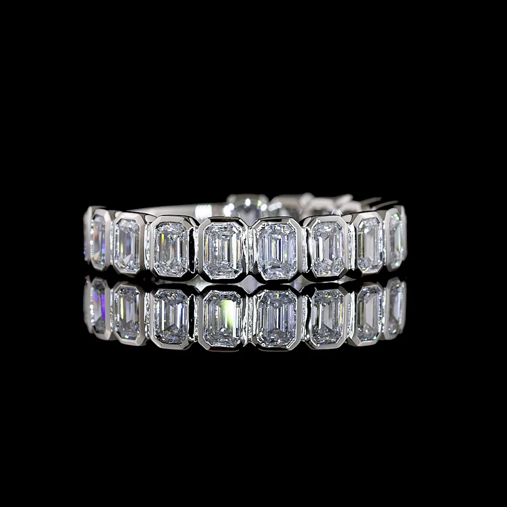 Platinum 3/4 Eternity Band with North-South Bezel Set Emerald Cut Lab Diamonds - 1.38 Carats Total Weight, E-F Color, VS1 Clarity - Covaloro Fine Jewelry
