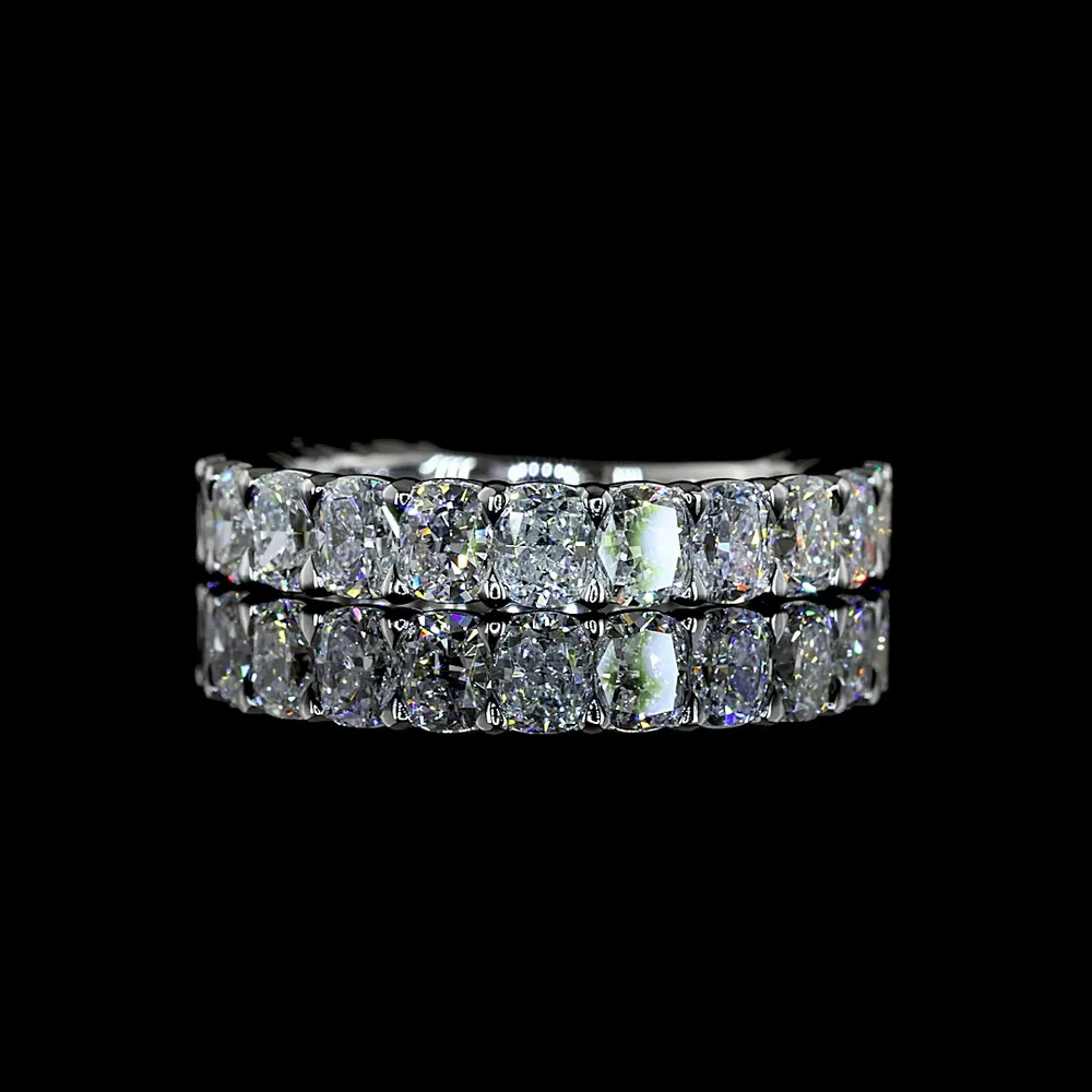 Platinum 3/4 Eternity Band with North-South Prong Set Cushion Brilliant Cut Lab Diamonds - 2.68 Carats Total Diamond Weight (E-F Color, VS1 Clarity) - Covaloro Fine Jewelry