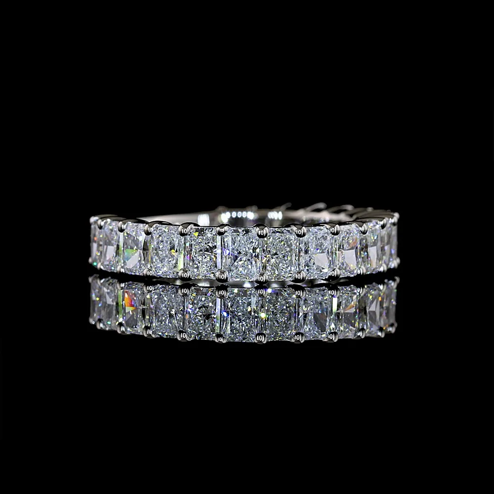 Platinum 3/4 Eternity Band with North-South Prong Set Radiant Cut Lab Diamonds - 2.37 Carat Total Weight, E-F Color VS1 Clarity - Covaloro Fine Jewelry