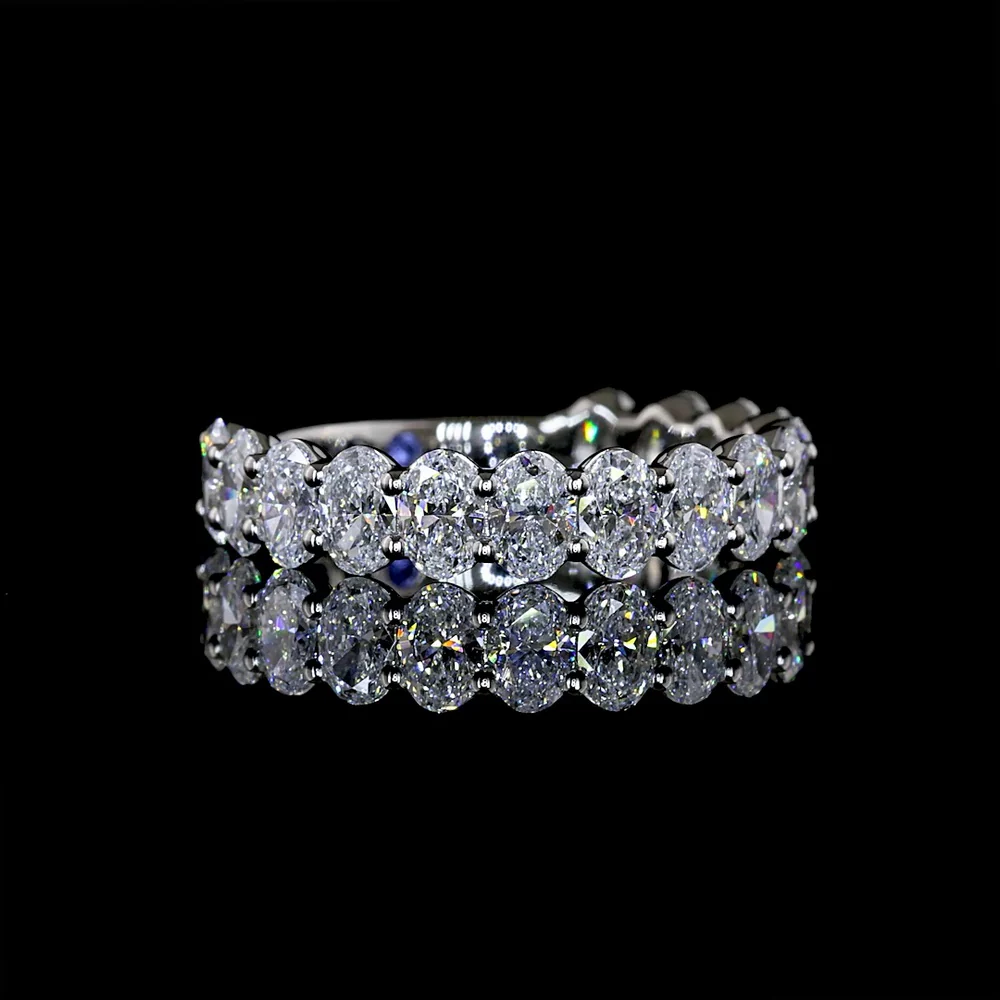 Platinum 3/4 Eternity Band with Oval Cut Lab Diamonds & Hidden Purple and Blue Accent Stones - 1.76 Carats Total Diamond Weight - Covaloro Fine Jewelry