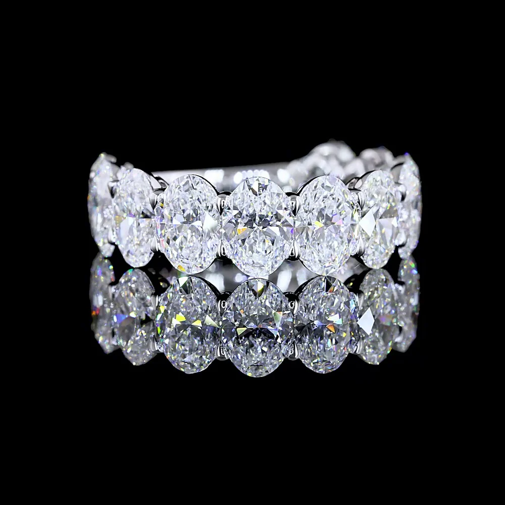 Platinum 3/4 Eternity Band with Prong Set Oval Cut Lab Diamonds - 5.77 Carat Total Weight (E-F Color, VS Clarity, 11 Stones) - Covaloro Fine Jewelry