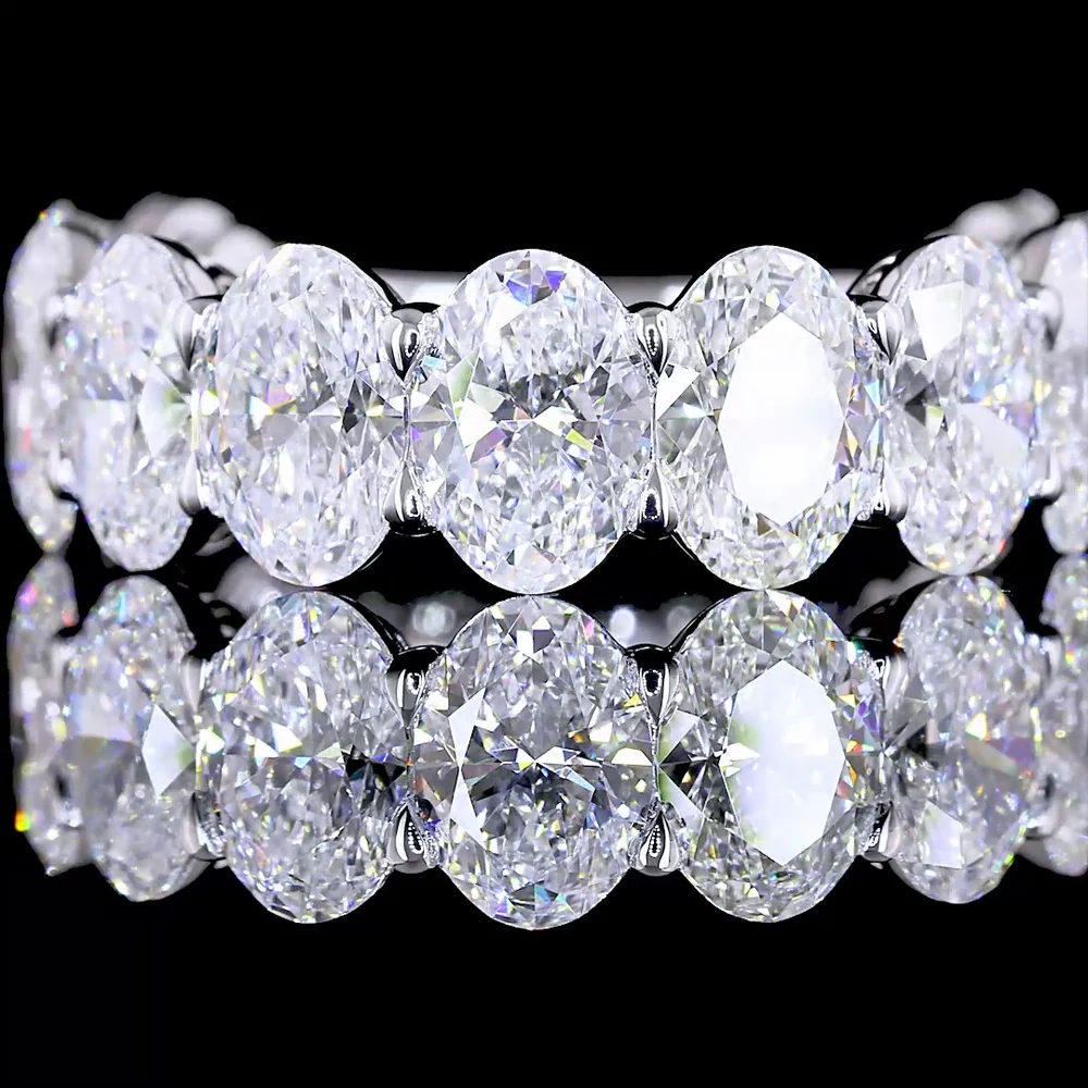 Platinum 3/4 Eternity Band with Prong Set Oval Cut Lab Diamonds - 5.77 Carat Total Weight (E-F Color, VS Clarity, 11 Stones) - Covaloro Fine Jewelry - Image 2