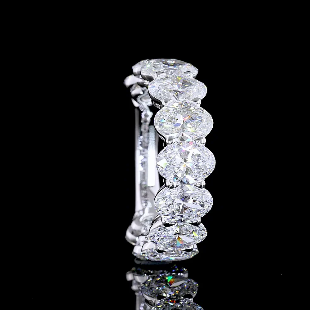 Platinum 3/4 Eternity Band with Prong Set Oval Cut Lab Diamonds - 5.77 Carat Total Weight (E-F Color, VS Clarity, 11 Stones) - Covaloro Fine Jewelry - Image 3