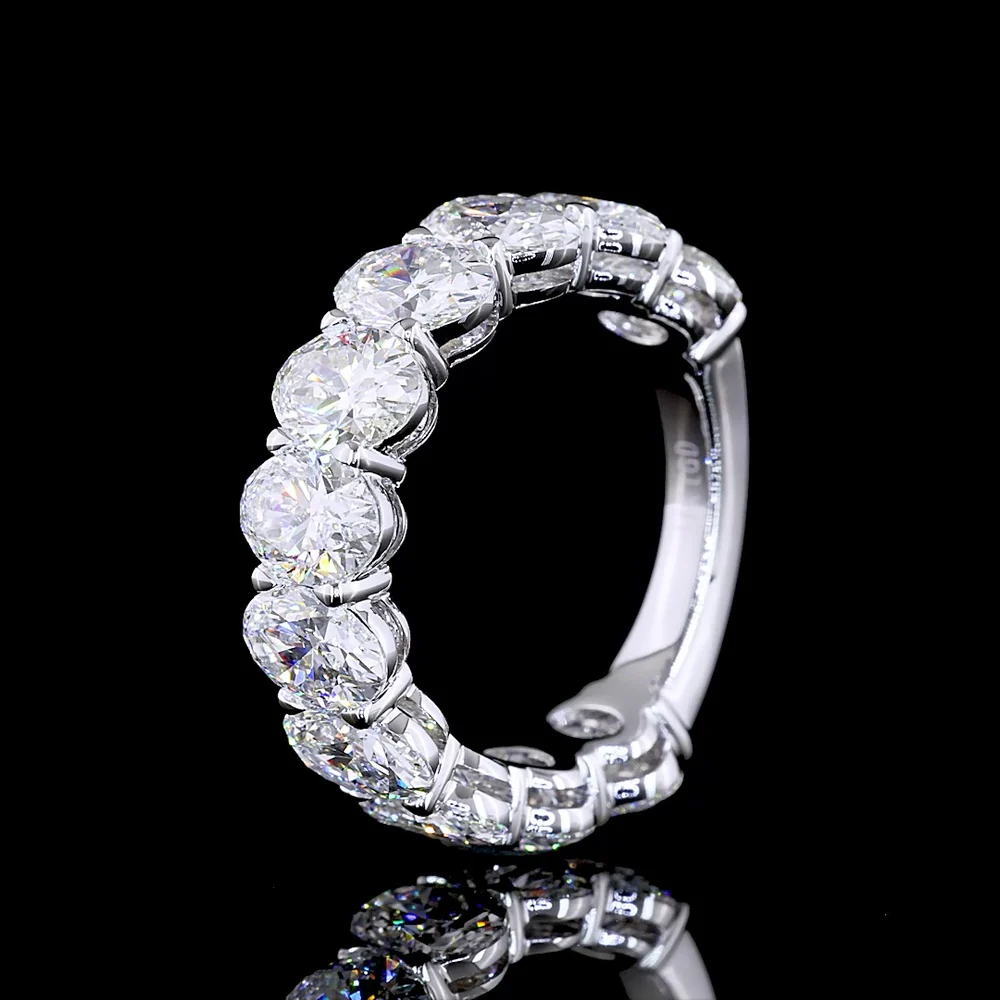 Platinum 3/4 Eternity Band with Prong Set Oval Cut Lab Diamonds - 5.77 Carat Total Weight (E-F Color, VS Clarity, 11 Stones) - Covaloro Fine Jewelry - Image 4