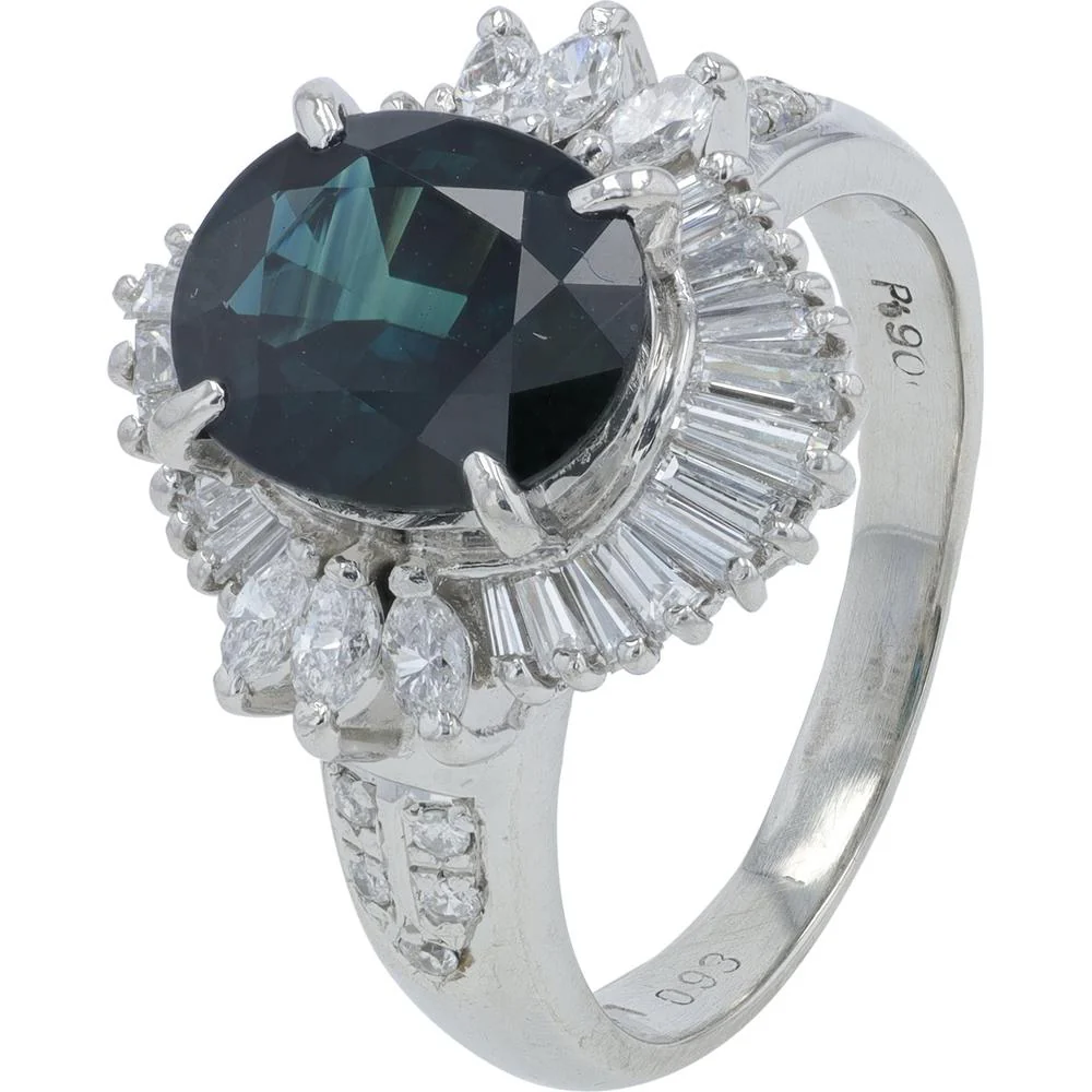 Platinum 3.41 Carat Sapphire Ring with 0.93 Carat Diamond Halo - Platinum 900