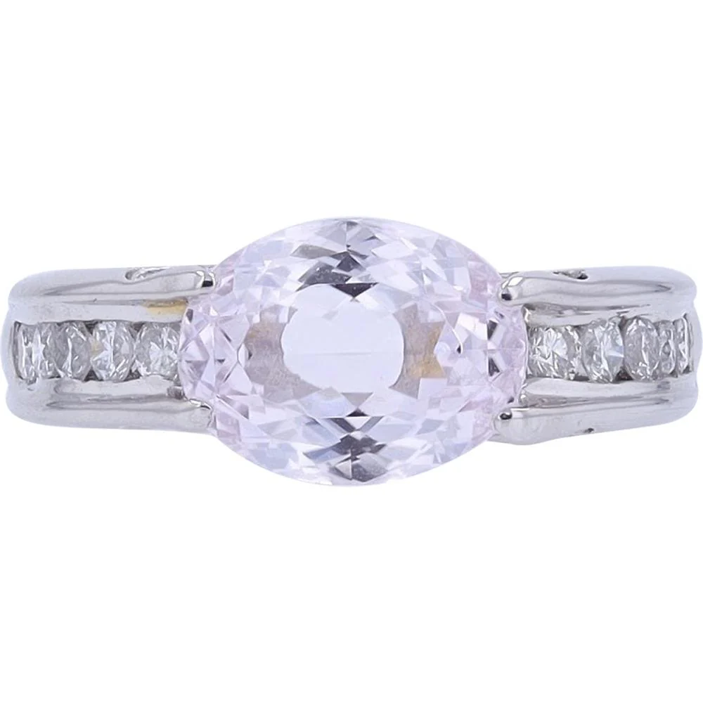 Platinum 3.50 Carat Pink Amethyst Oval Ring with 0.49 Carat Channel - Set Diamonds