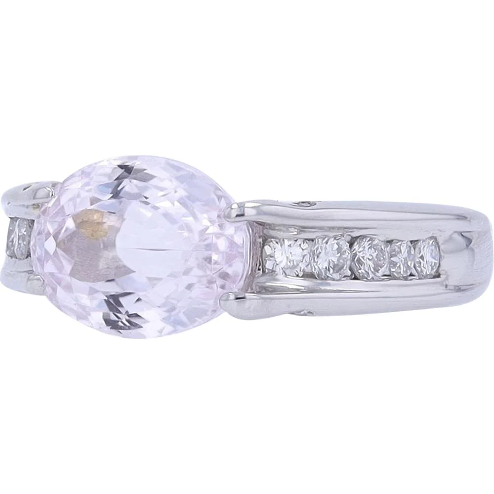 Platinum 3.50 Carat Pink Amethyst Oval Ring with 0.49 Carat Channel - Set Diamonds - Image 2