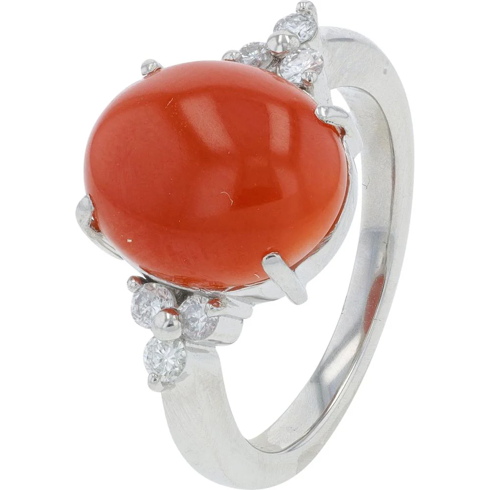Platinum 3.72 Carat Coral Ring with 0.18 Carat Diamond Accents