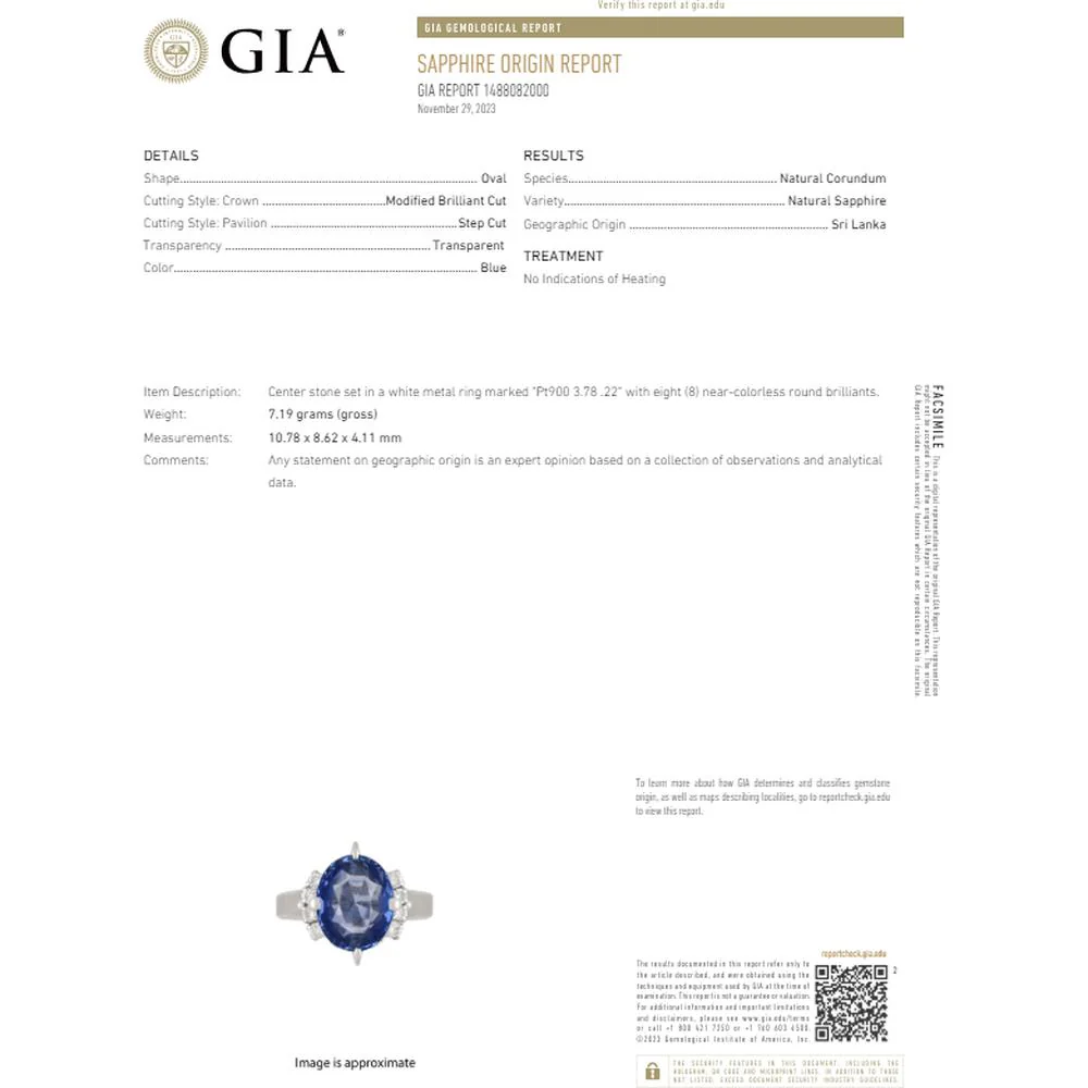 Platinum 3.78 Carat No Heat Ceylon Sapphire Ring with 0.22 Carat Diamond Halo - Image 2