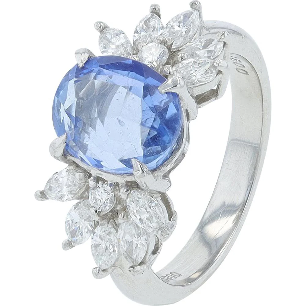 Platinum 3.89 Carat No Heat Sri Lanka Sapphire Ring with 0.97 Carat Diamond Halo