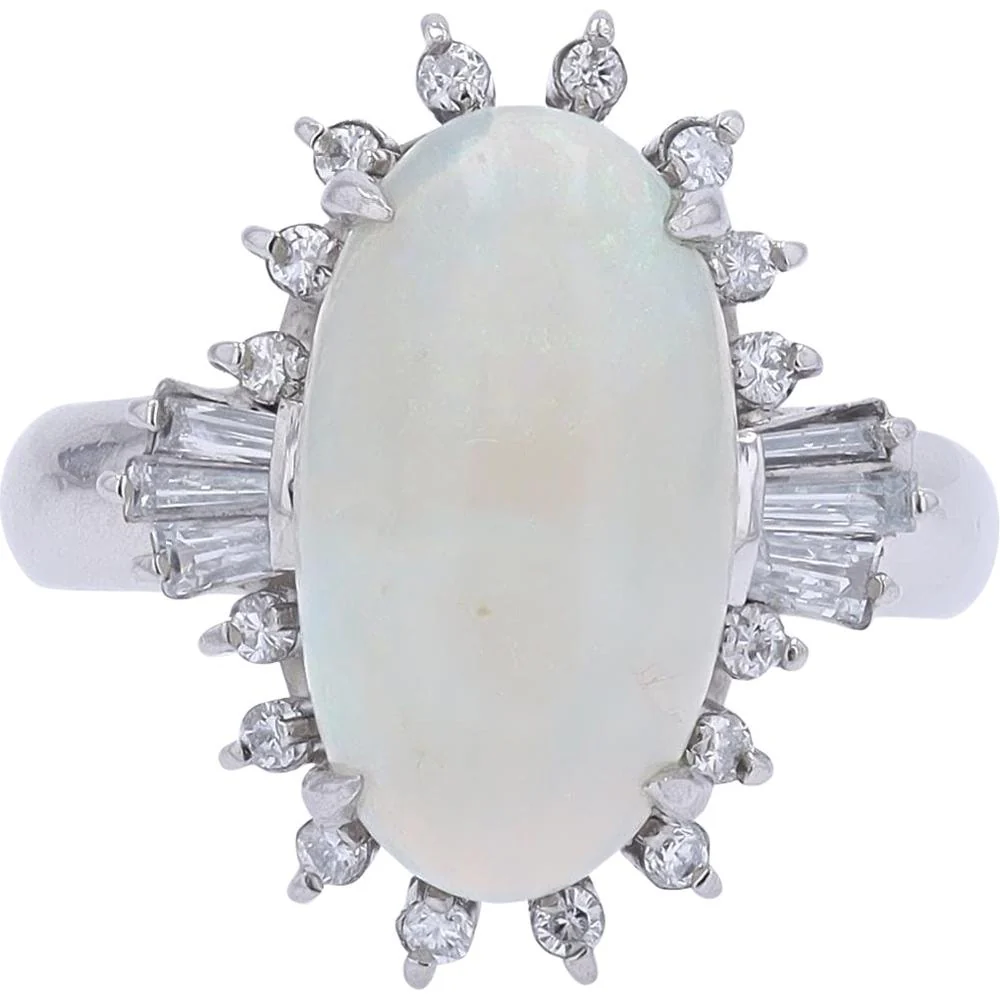 Platinum 3 Carat Oval Opal Ring with 0.45 Carat Diamond Halo - Platinum 900