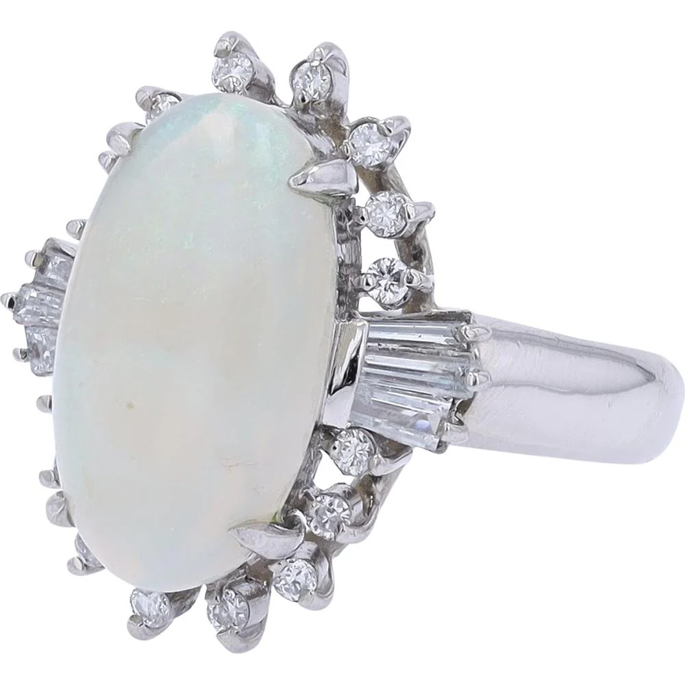 Platinum 3 Carat Oval Opal Ring with 0.45 Carat Diamond Halo - Platinum 900 - Image 2
