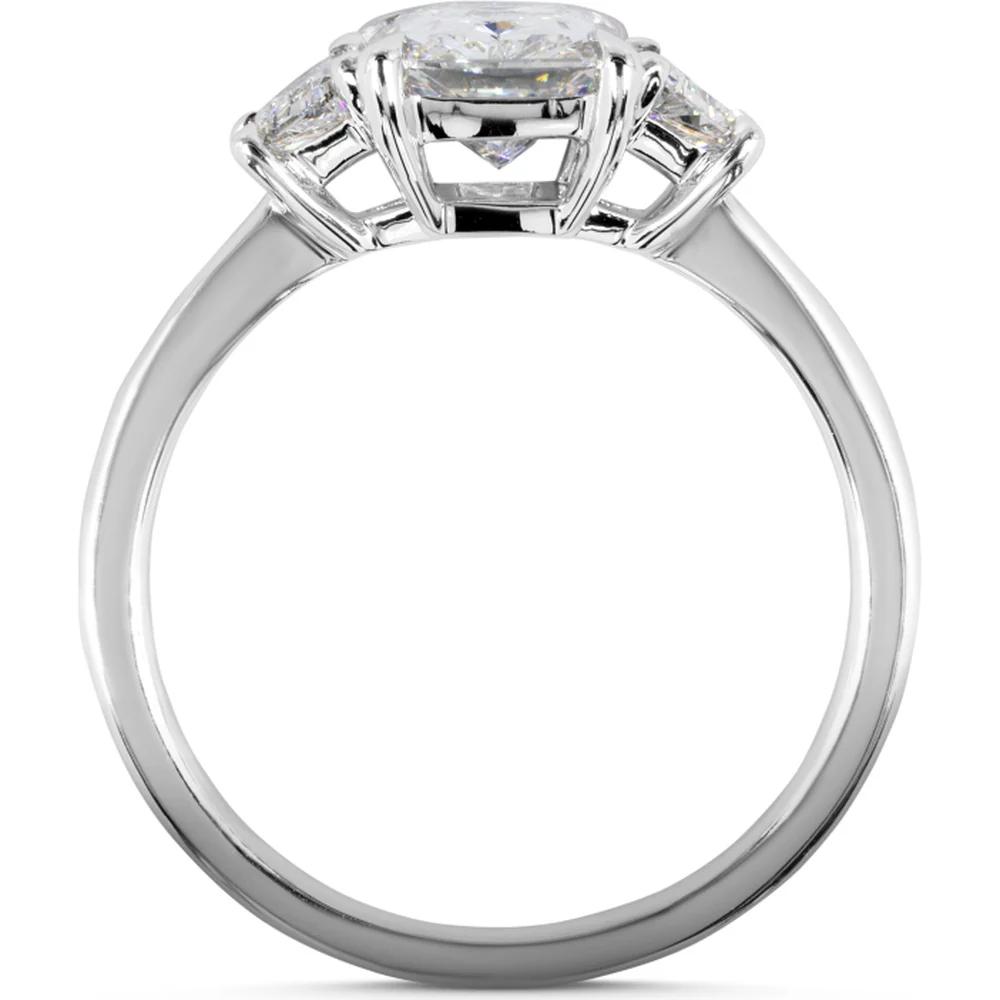 Platinum 3-Stone Ring with 2.00 Carat Radiant Cut Lab Diamond and Trapezoid Side Stones - 2.55 Carat Total Diamond Weight - Covaloro Fine Jewelry - Image 3