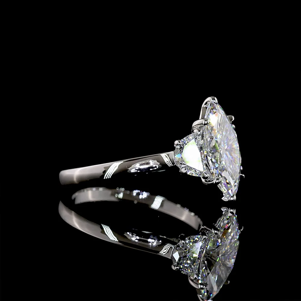 Platinum 3 Stone Ring with 2.04 Carat Marquise Cut Lab Diamond and Half-Moon Side Diamonds - 2.65 Carat Total Diamond Weight - Covaloro Fine Jewelry - Image 2