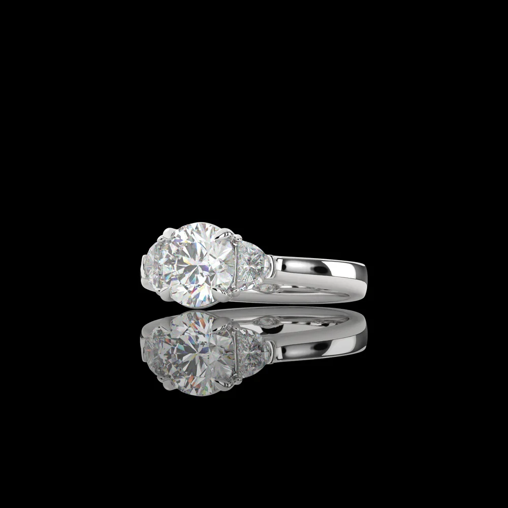 Platinum 3-Stone Ring with 2.13 Carats Round Brilliant Cut Lab Diamond and 0.62 Carats Half-Moon Side Stones - 2.75 Carats Total Diamond Weight - Covaloro Fine Jewelry - Image 3