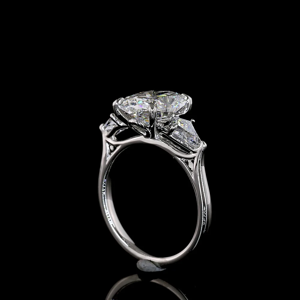 Platinum 3 Stone Ring with 3.12 Carats Cushion Brilliant Lab Diamond and Kite Side Stones - 3.80 Carats Total Diamond Weight - Covaloro Fine Jewelry - Image 3