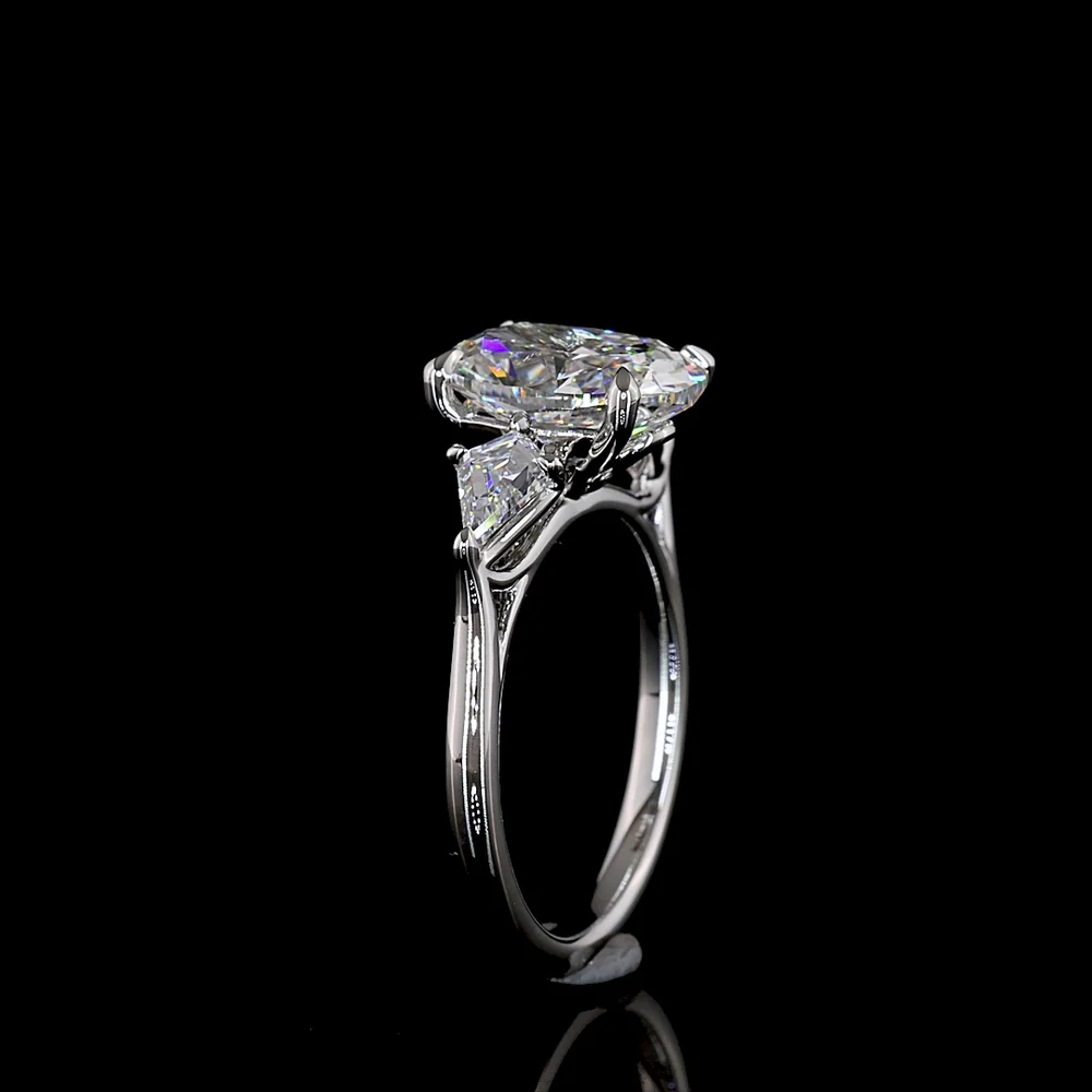 Platinum 3 Stone Ring with 3.12 Carats Cushion Brilliant Lab Diamond and Kite Side Stones - 3.80 Carats Total Diamond Weight - Covaloro Fine Jewelry - Image 4