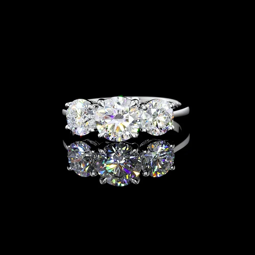 Platinum 3-Stone Ring with Round Brilliant Cut Lab Diamonds - 3.04 Carats Total Diamond Weight, Center Stone 1.51 Carats E VS1 - Covaloro Fine Jewelry