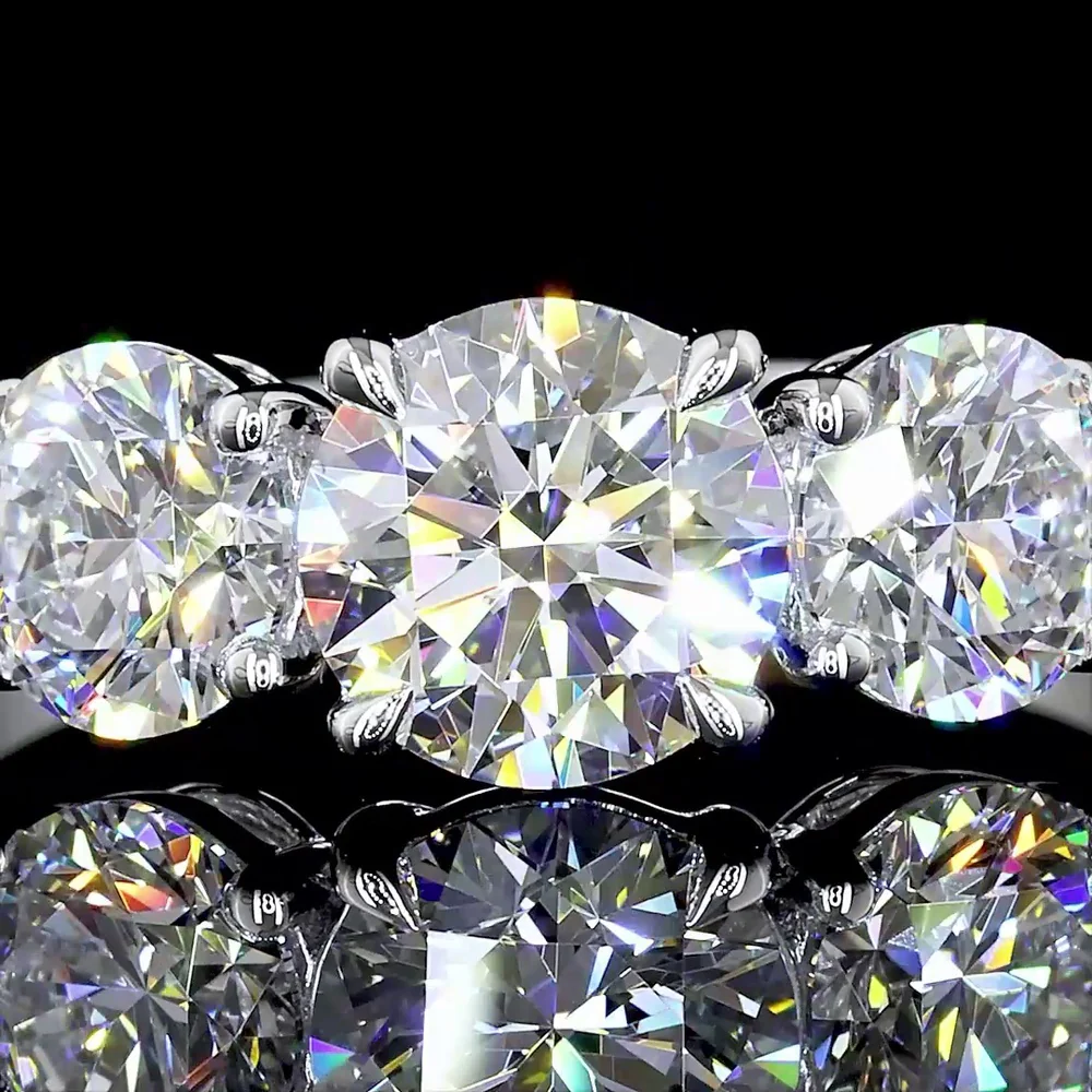 Platinum 3-Stone Ring with Round Brilliant Cut Lab Diamonds - 3.04 Carats Total Diamond Weight, Center Stone 1.51 Carats E VS1 - Covaloro Fine Jewelry - Image 2