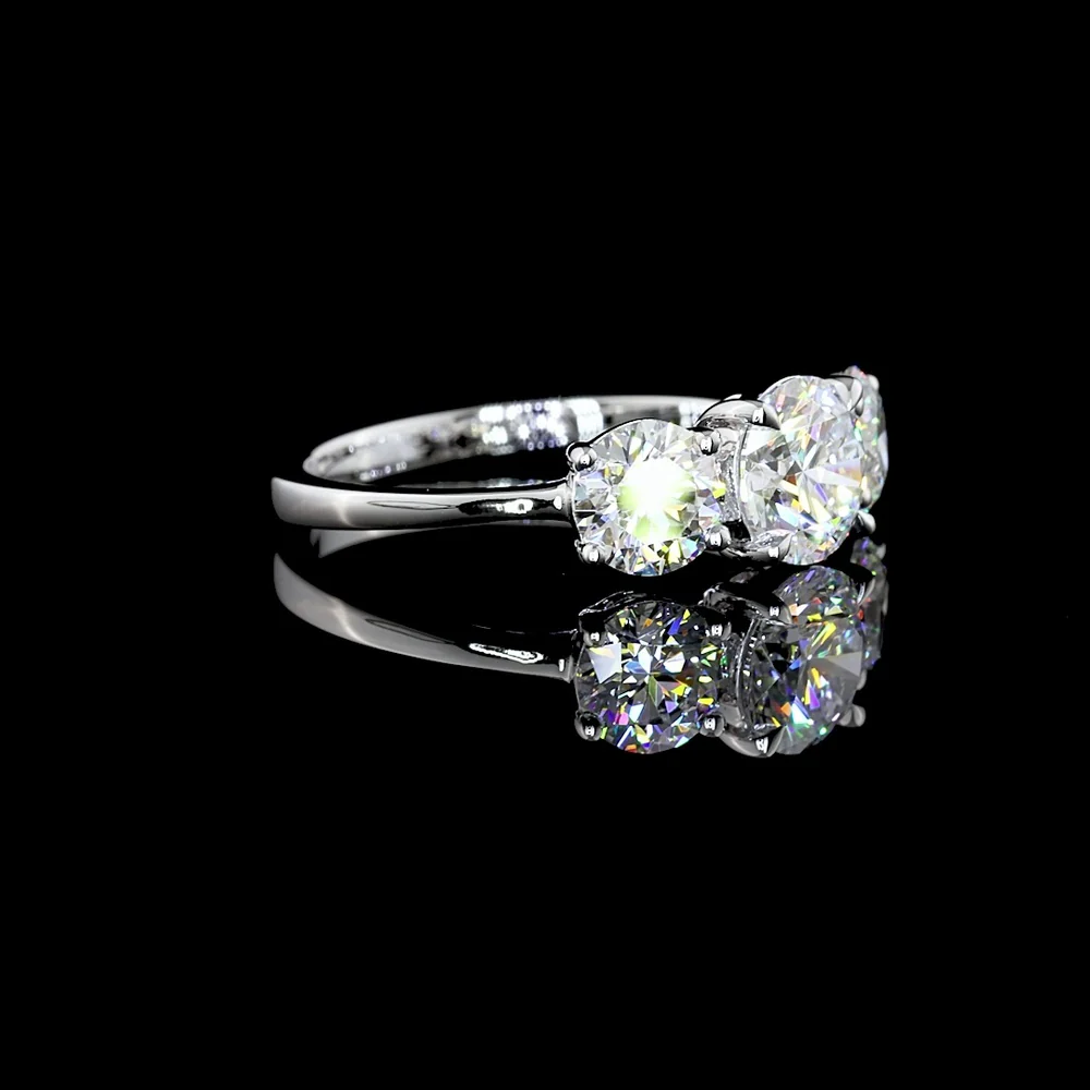 Platinum 3-Stone Ring with Round Brilliant Cut Lab Diamonds - 3.04 Carats Total Diamond Weight, Center Stone 1.51 Carats E VS1 - Covaloro Fine Jewelry - Image 3