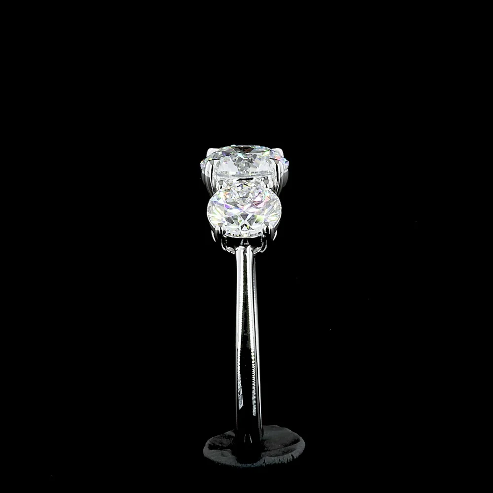 Platinum 3-Stone Ring with Round Brilliant Cut Lab Diamonds - 3.04 Carats Total Diamond Weight, Center Stone 1.51 Carats E VS1 - Covaloro Fine Jewelry - Image 4
