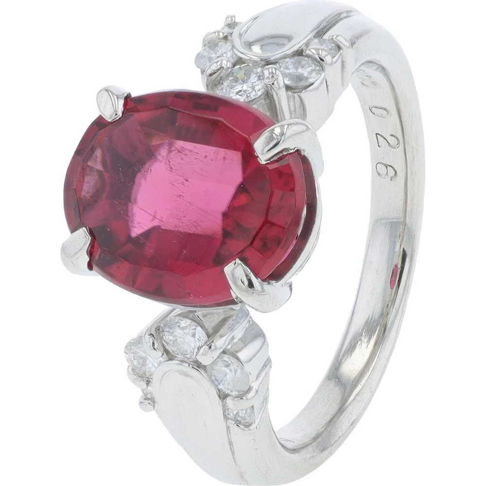 Platinum 4.01 Carat Cushion Cut Tourmaline Ring with 0.26 Carat Total Diamond Accents