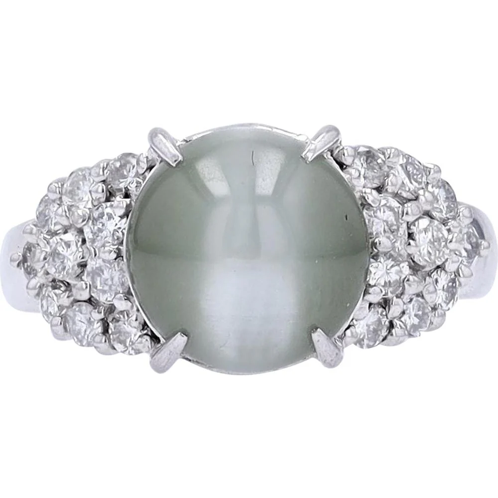 Platinum 4.21 Carat Chrysoberyl Ring with 0.44 Carat Diamond Accents