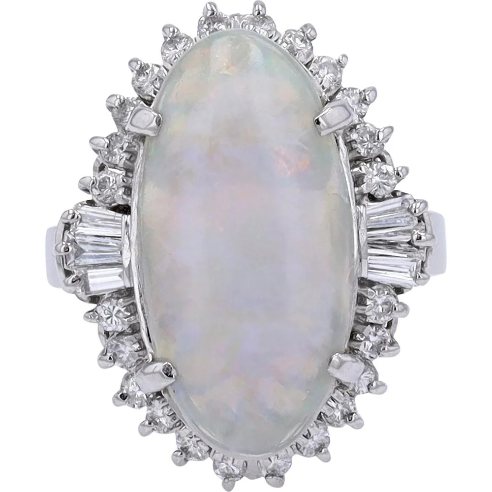 Platinum 4.50 Carat Oval Opal Ring with 0.62 Carat Diamond Halo