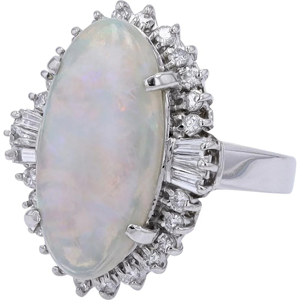 Platinum 4.50 Carat Oval Opal Ring with 0.62 Carat Diamond Halo - Image 2