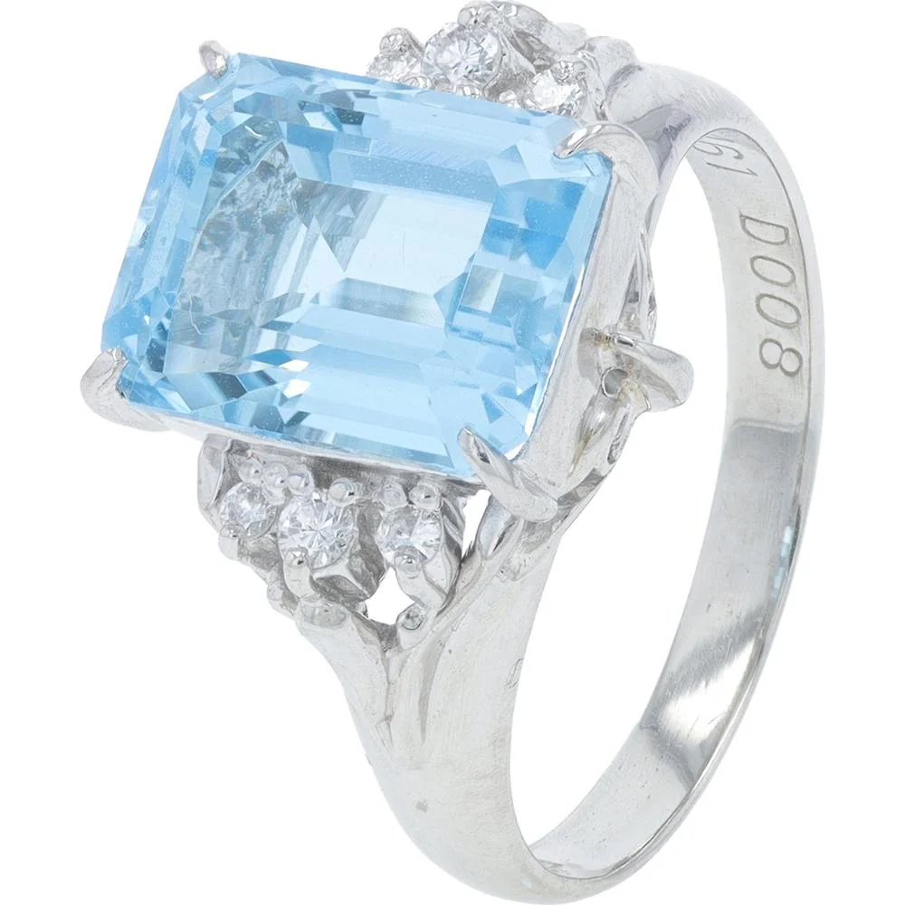 Platinum 4.61 Carat London Blue Topaz Ring with 0.08 Carat Diamond Accents