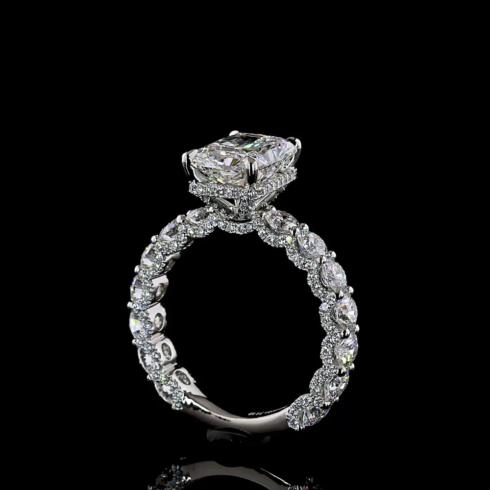 Platinum 5.77 Carat Radiant Cut Lab Diamond Hidden Halo Ring with 3.10 Carat Center D VVS2 and Accent Diamonds - IGI Certified - Covaloro Fine Jewelry - Image 3