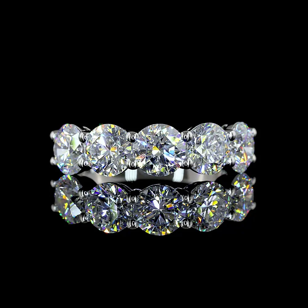 Platinum 5-Stone Eternity Band with Round Brilliant Cut Lab Diamonds - 3.00 Carat Total Weight, E-F Color VS2 Clarity - Covaloro Fine Jewelry