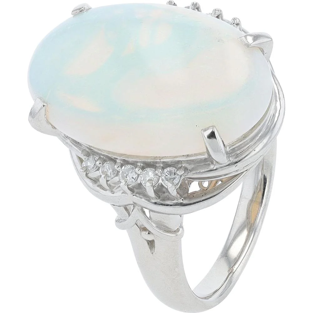 Platinum 8.37 Carat Oval Opal Ring with 1.43 Carats Diamond Accents