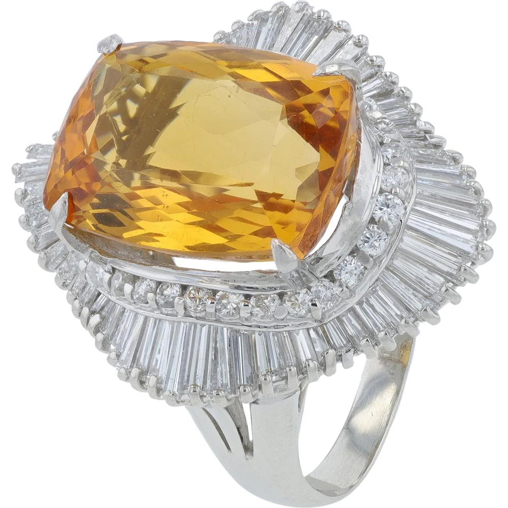 Platinum 9.67 Carat Imperial Topaz Cocktail Ring with 1.54 Carat Diamond Halo