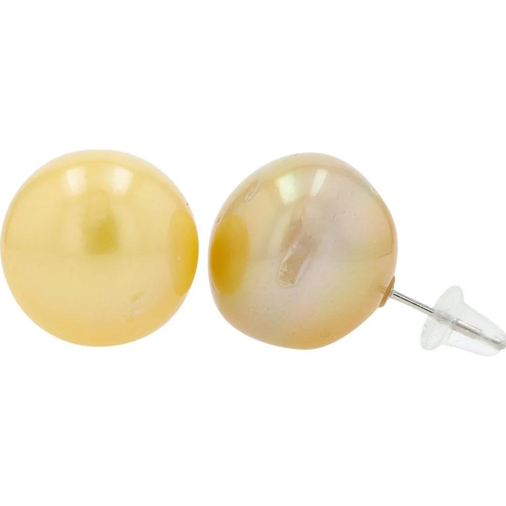 Platinum 900 14 - 14.9mm Round Pearl Stud Earrings - 2 Large Creamy Pearls - Image 2