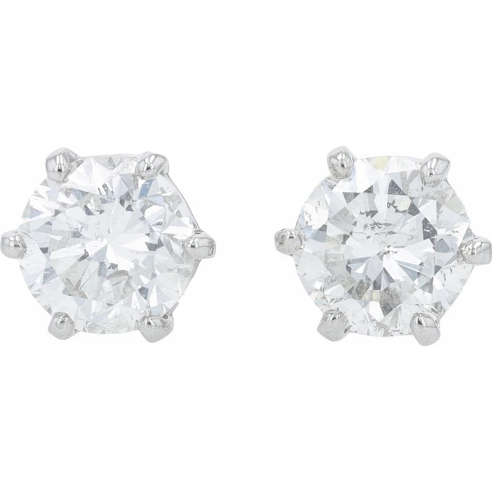 Platinum 900 2.02 Carat Diamond Stud Earrings - 1.01 Carat Each Diamond