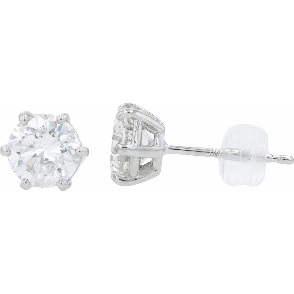 Platinum 900 2.02 Carat Diamond Stud Earrings - 1.01 Carat Each Diamond - Image 2